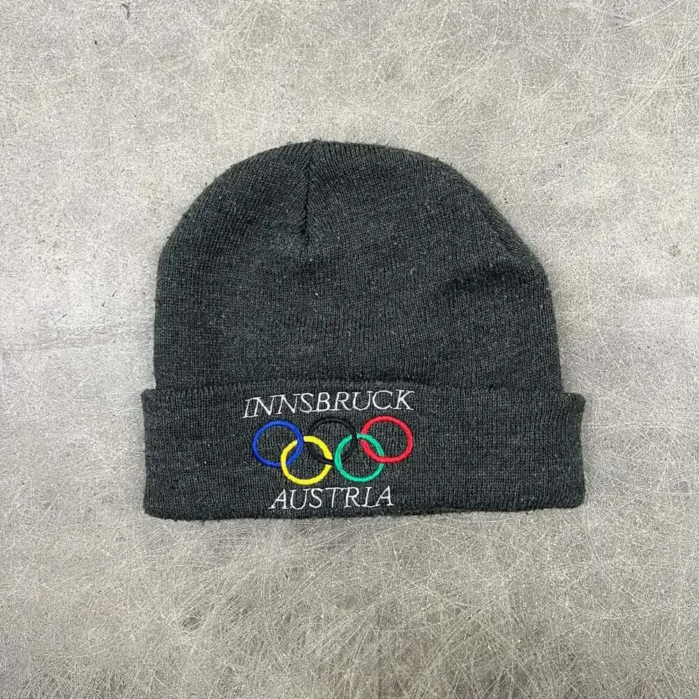 Innsbruck Austria Olympic Rings Cuffed Beanie Dark Gray